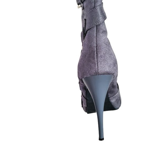 Michael Antonio Knee High Boots Straps Buckles Gray Faux Suede Size 5.5 - Picture 3 of 5